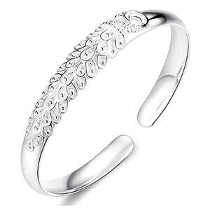 Peacock Animal Sterling Silver Adjustable Bangle Bracelet